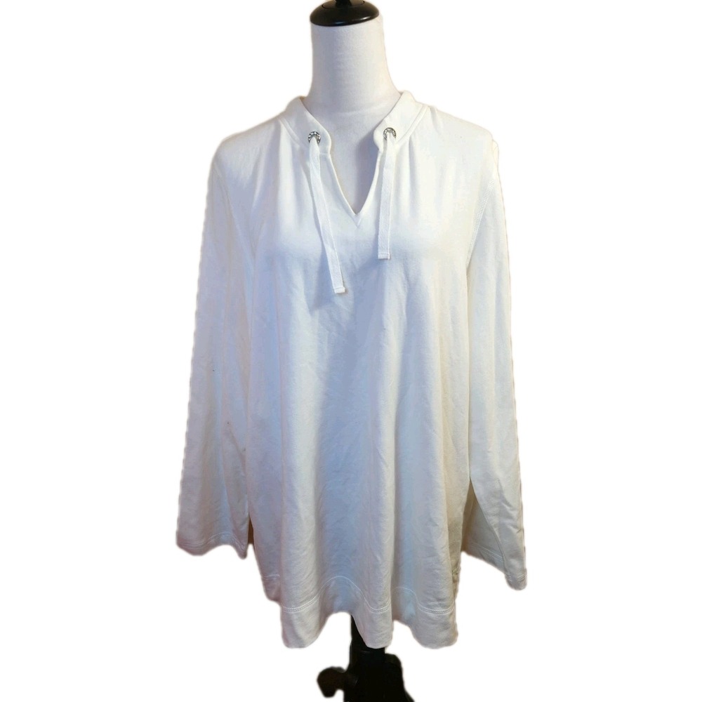 Hot Cotton Tunic Top Womens Sz 2X White Cotton 3/4 Sleeve Beachy Popover Shirt